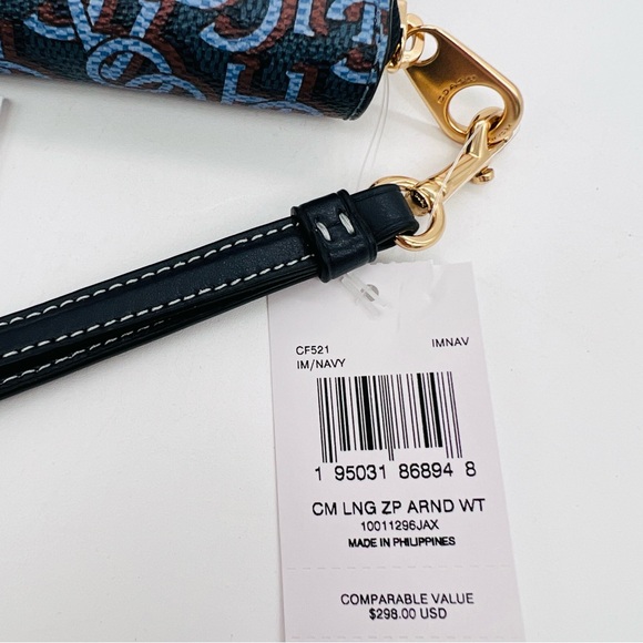 COACH Long Zip Around Monogram Print Wallet Wristlet Blue NWT - Picture 5 of 8